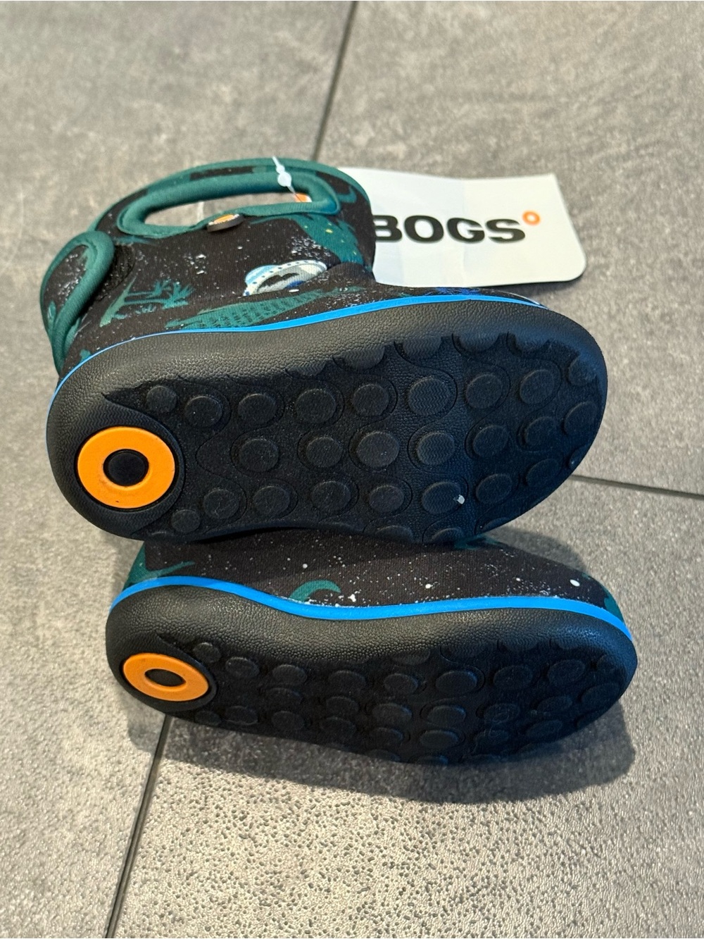 Bogs Kids' Dark Teal Dino Print Winter Boots - Picture 5 of 6